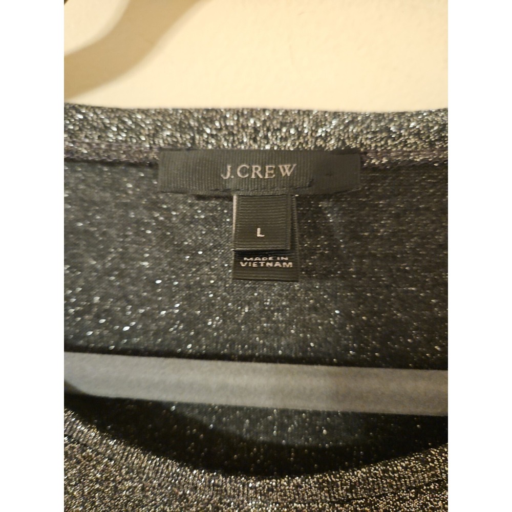 J Crew Blouse L Black Metallic Dark Fairy Shimmer Gam Feminine Sparkle Event - Picture 5 of 15